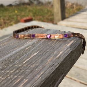 Antique 14k amethyst channel  foliage bracelet